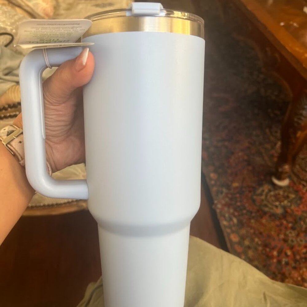 40 OZ TUMBLER STAINLESS STEEL VACUM WITH LID AND STRAW BLUE GIFT